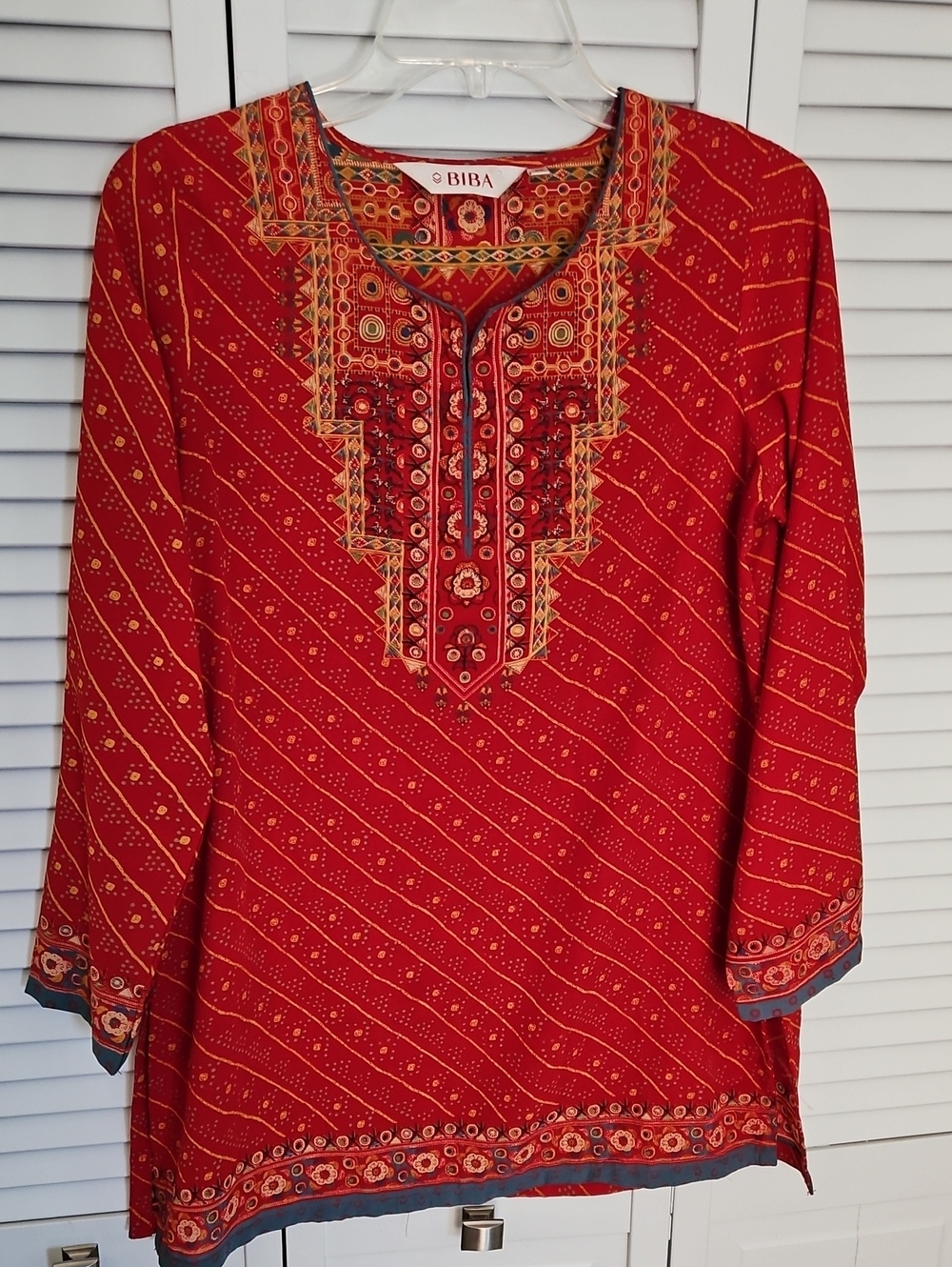 BIBA RED/GOLD GEOMETRIC INDIAN TUNIC SZ 34/6